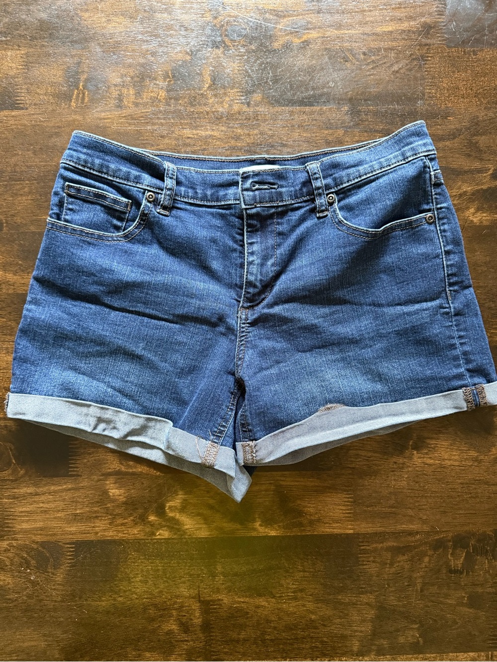 New York & Company Dark Blue Cuffed Denim Shorts